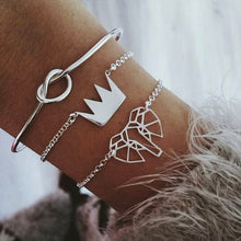 Load image into Gallery viewer, 3pcs/set Bohemian Silver Color Metallic Carve Elephant Crown Knot Chain Bracelets Bangles For Women Charm Bracelets Boho Jewelry